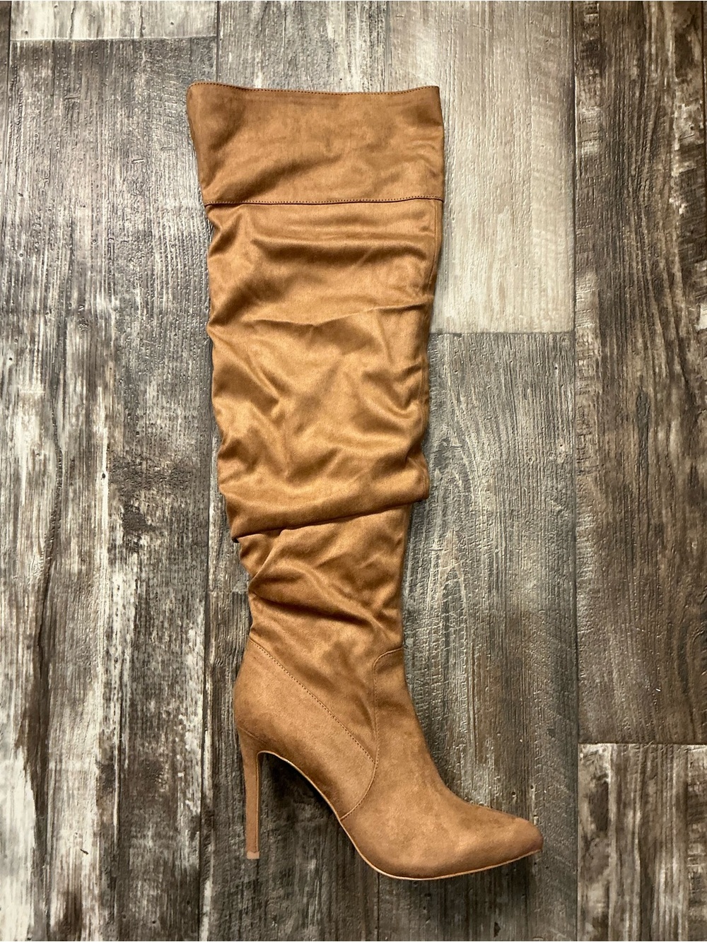 BCBGeneration Tan Slouch Over-the-Knee Stiletto Boots Size 8.5 - Picture 13 of 16